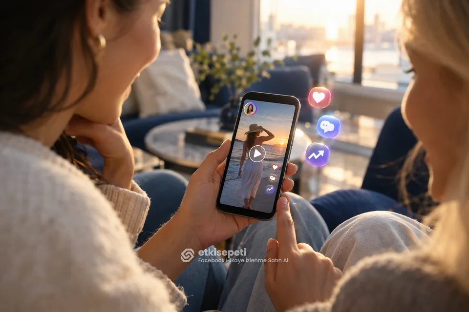 Video, canlı yayın ve hikaye ekranlarını gösteren Facebook Hikaye İzlenme Satın Al odaklı karşılaştırma