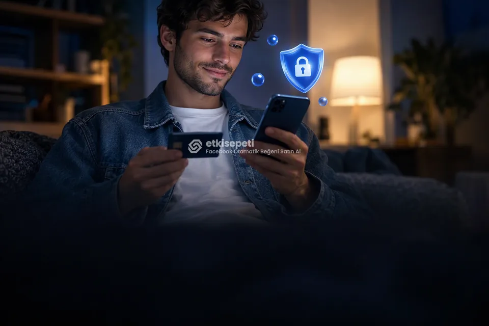 Kart ve telefonla güvenli ödeme yapan bir kullanıcı