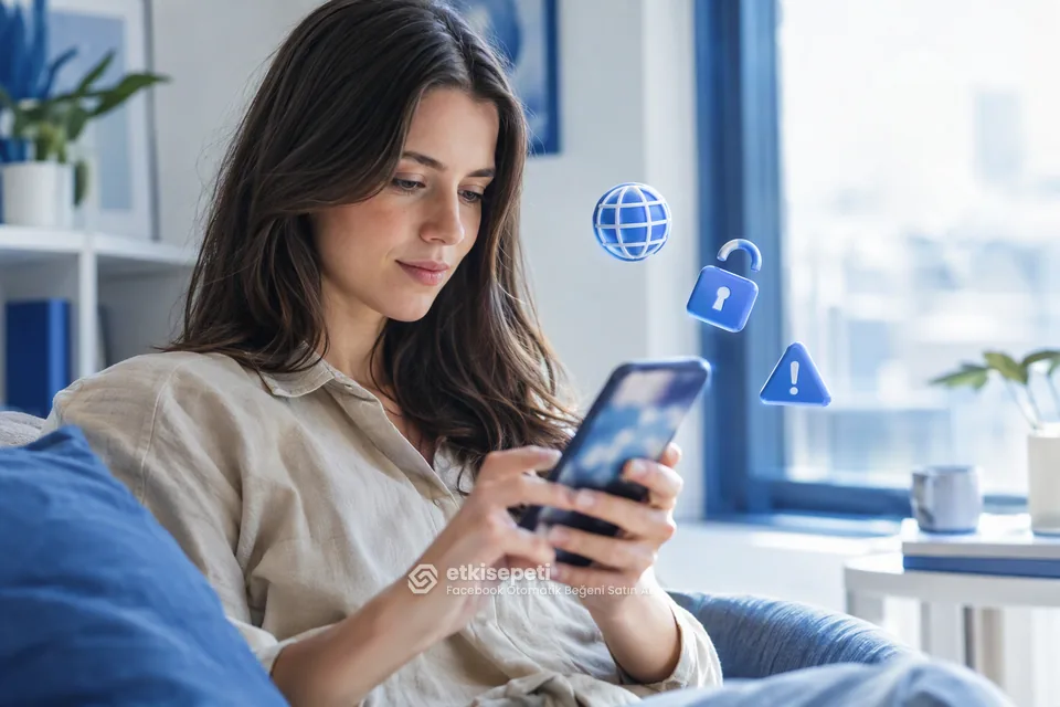 Facebook otomatik beğeni satın al siparişinden önce gönderisinin hedef kitle ayarını telefonunda kontrol eden bir kullanıcı