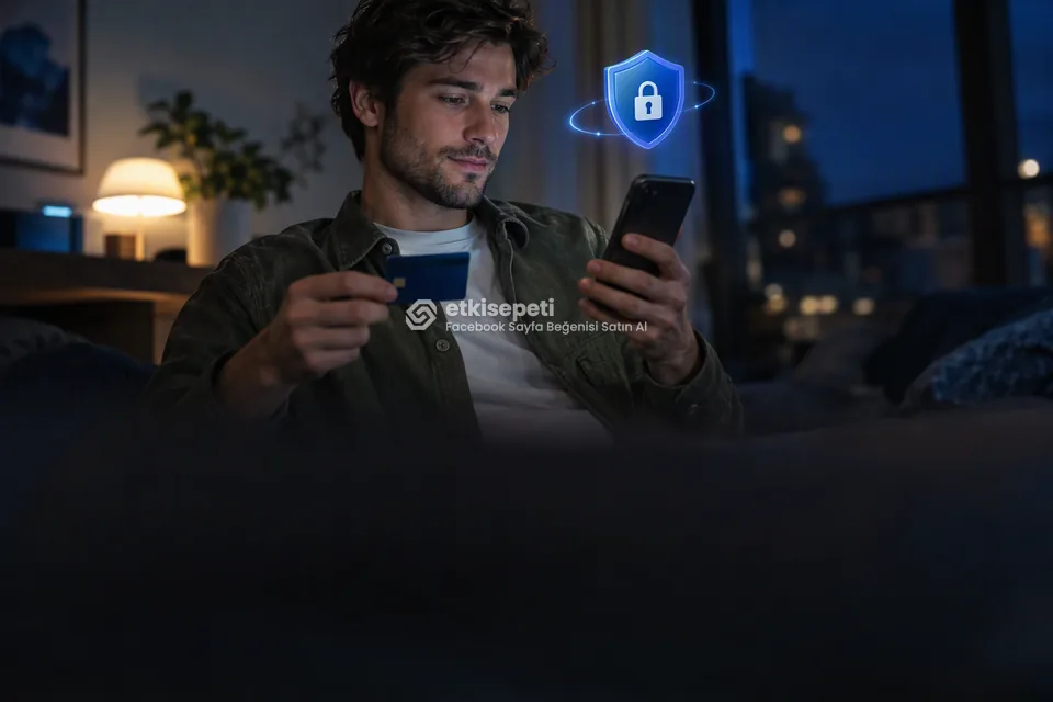 Kart ve telefonla güvenli ödeme yapan bir kullanıcı
