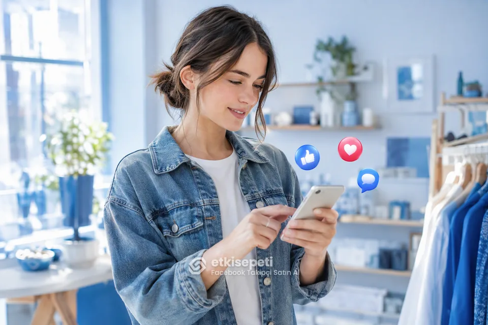 Beğeni, yorum ve paylaşım gibi diğer Facebook hizmetlerine göz atan bir işletme sahibi