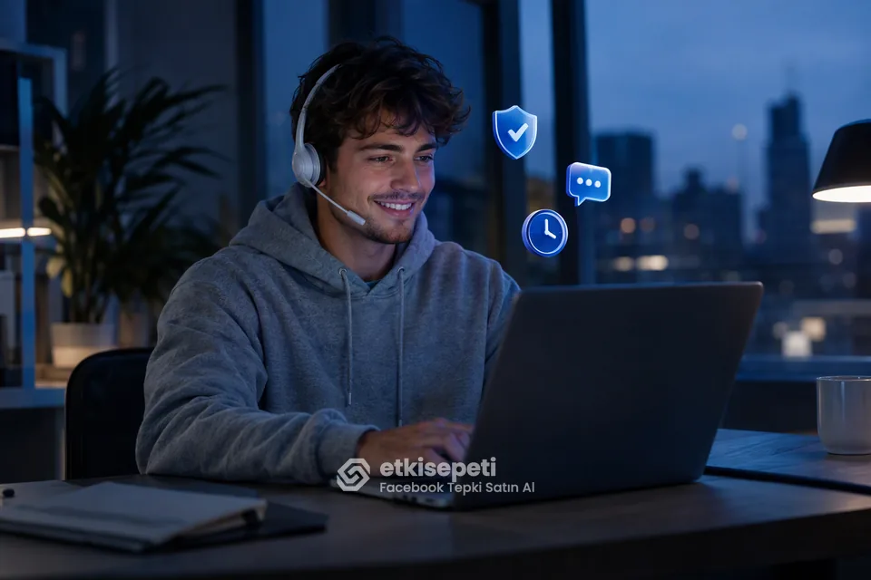 Destek uzmanı Facebook Tepki siparişlerini panelden takip ediyor
