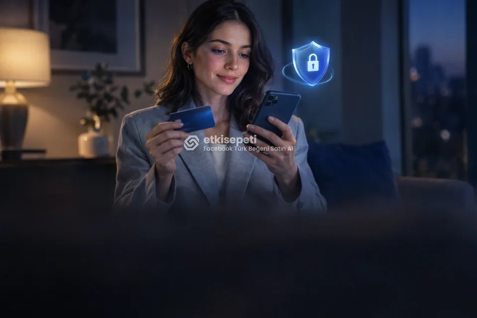 Kart ve telefonla güvenli ödeme yapan bir kullanıcı