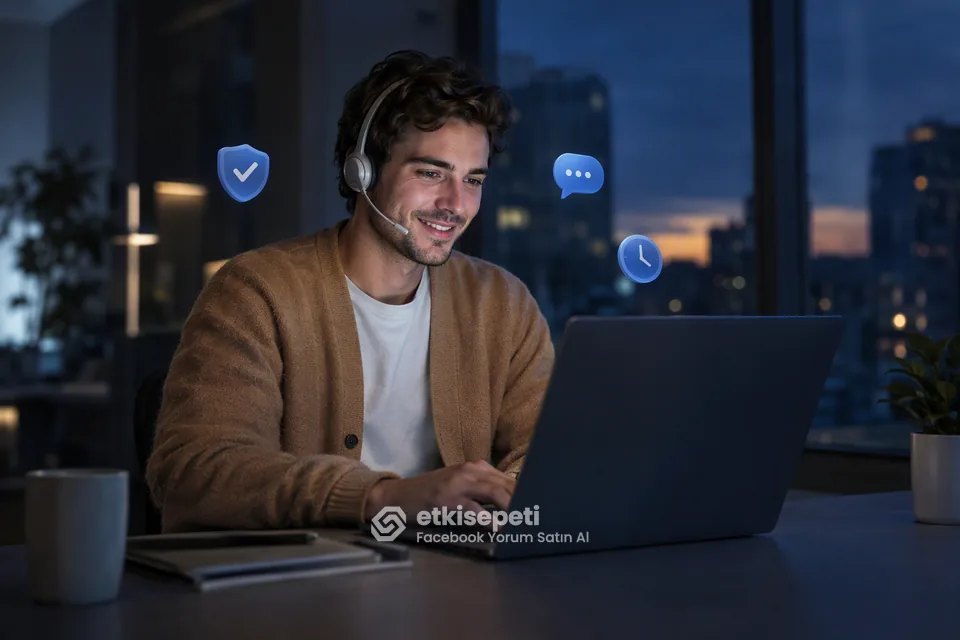 Destek uzmanı Facebook Yorum siparişlerini panelden takip ediyor