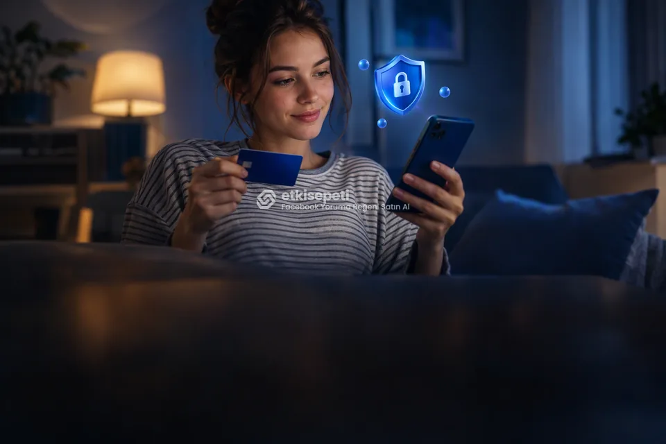 Kart ve telefonla güvenli ödeme yapan bir kullanıcı