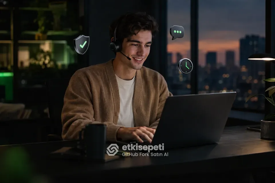 Destek uzmanı GitHub Fork siparişlerini panelden takip ediyor
