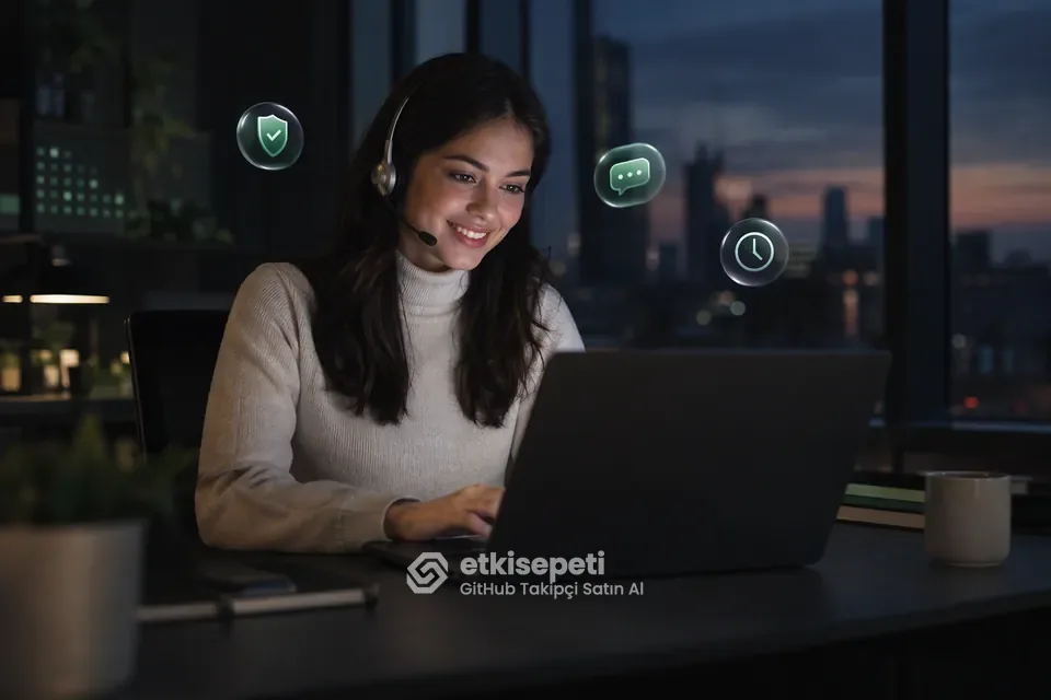 Destek uzmanı GitHub Takipçi siparişlerini panelden takip ediyor