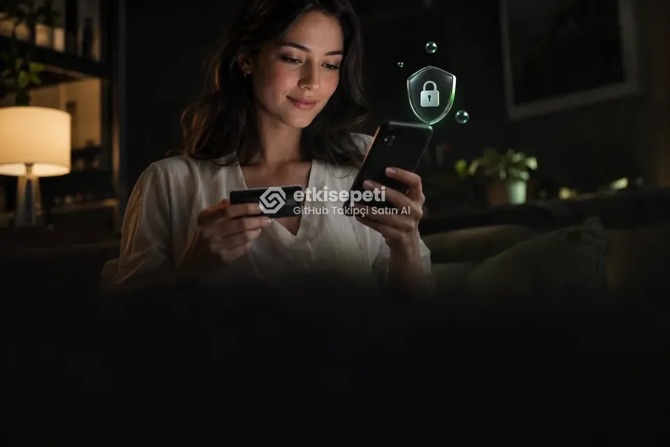 Kart ve telefonla güvenli ödeme yapan bir kullanıcı