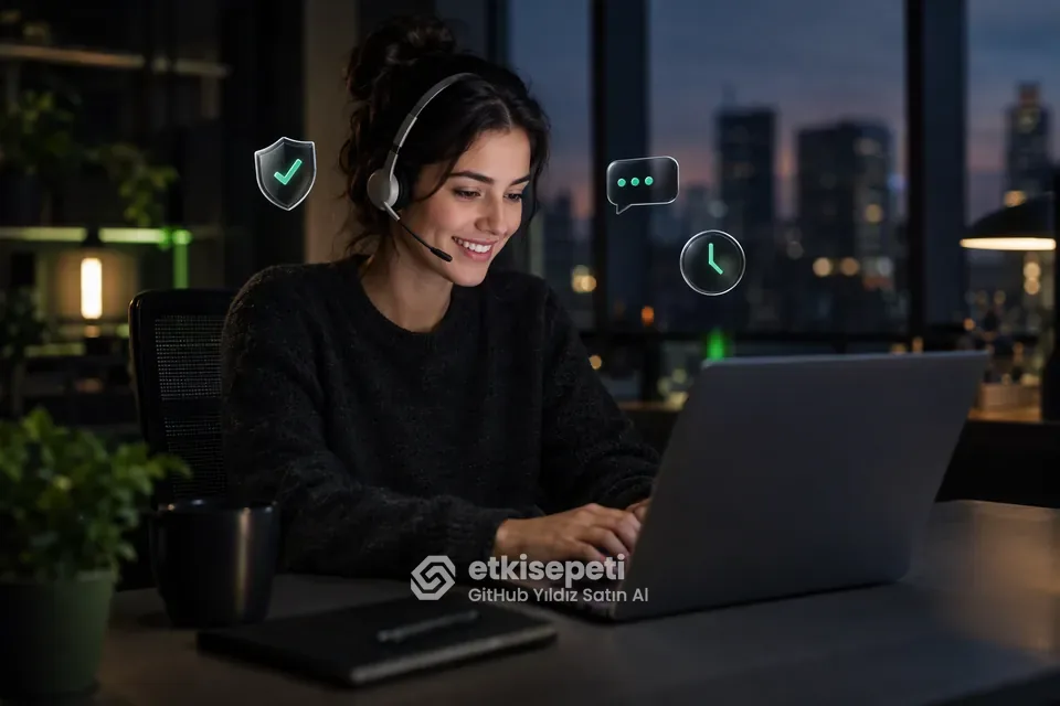 Destek uzmanı GitHub Yıldız siparişlerini panelden takip ediyor