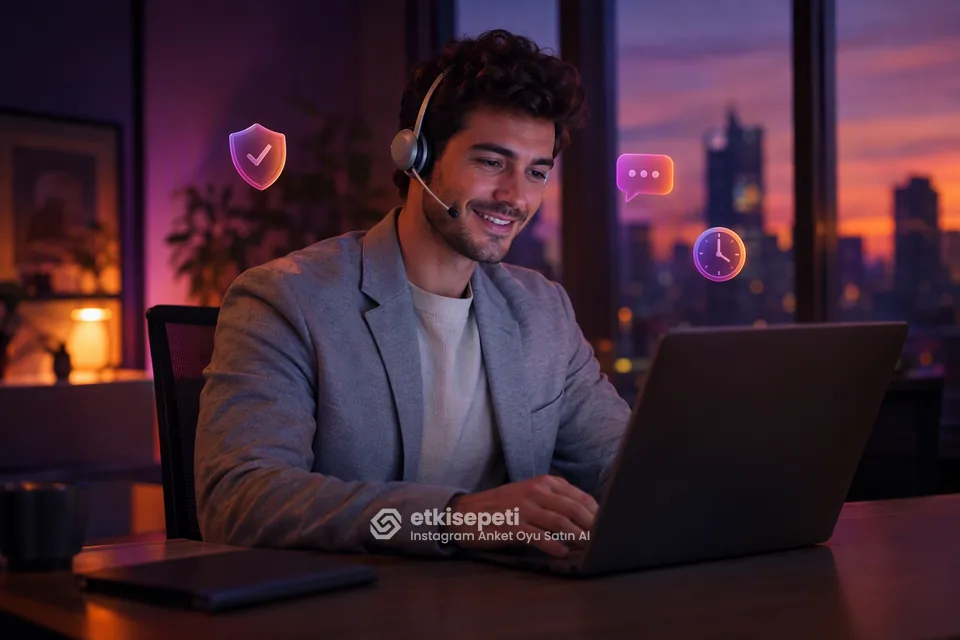 Destek uzmanı Instagram Anket Oyu siparişlerini panelden takip ediyor