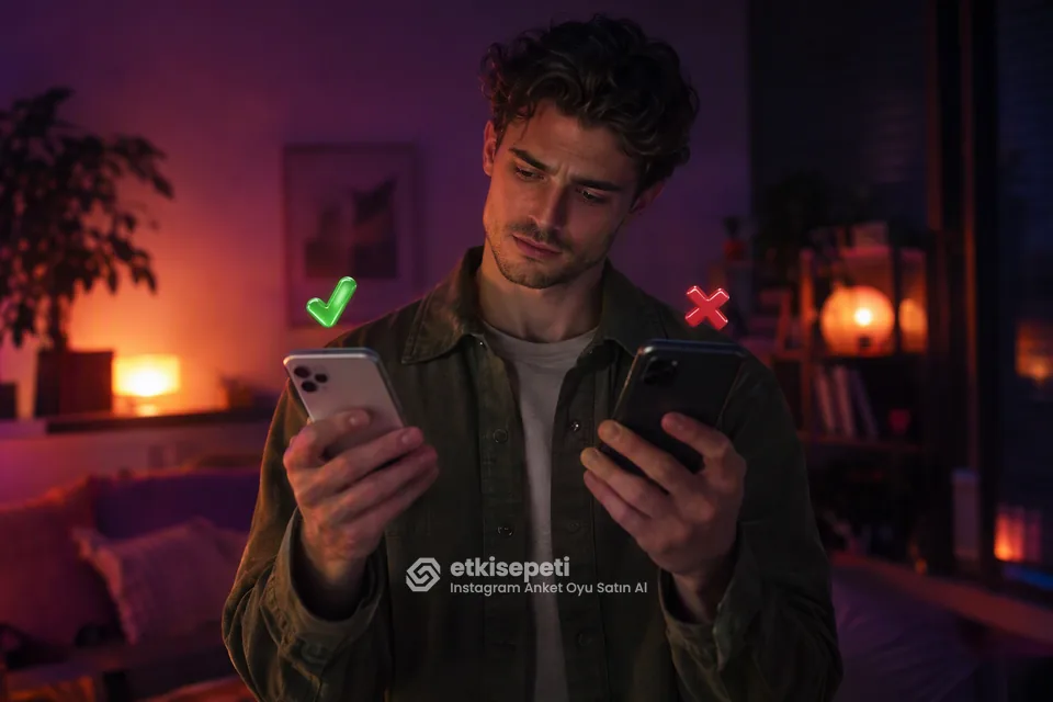İki seçeneği karşılaştırarak Instagram Anket Oyu için site seçen bir kullanıcı