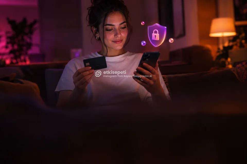 Kart ve telefonla güvenli ödeme yapan bir kullanıcı