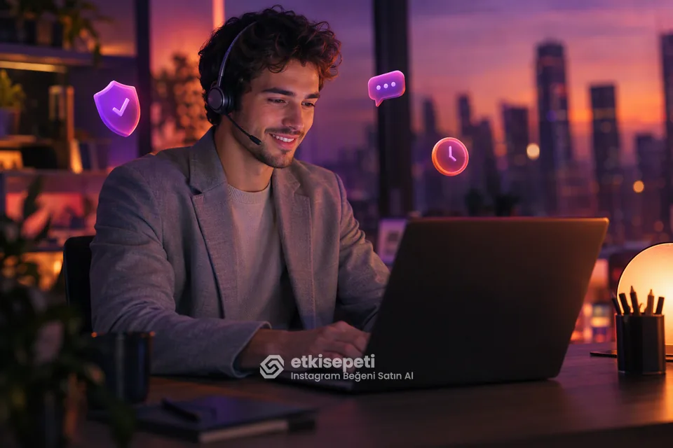 Destek uzmanı Instagram Beğeni siparişlerini panelden takip ediyor