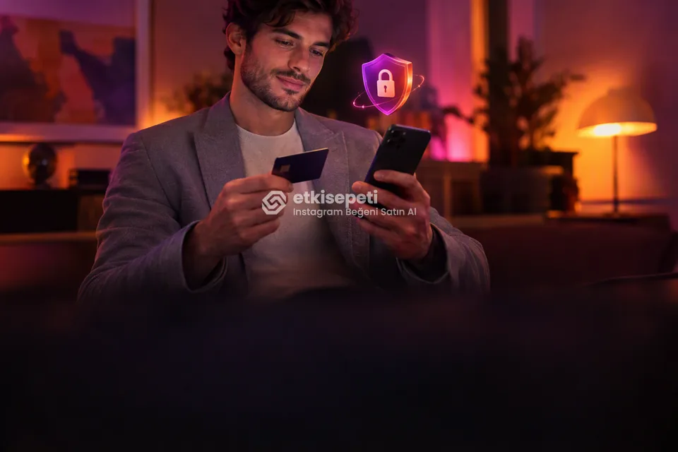 Kart ve telefonla güvenli ödeme yapan bir kullanıcı