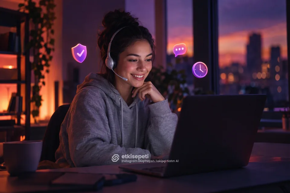 Destek uzmanı Instagram Düşmeyen Takipçi siparişlerini panelden takip ediyor
