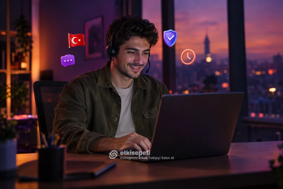 Destek uzmanı Instagram Erkek Takipçi siparişlerini panelden takip ediyor