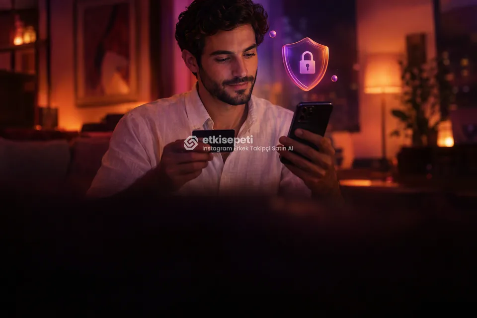 Kart ve telefonla güvenli ödeme yapan bir kullanıcı
