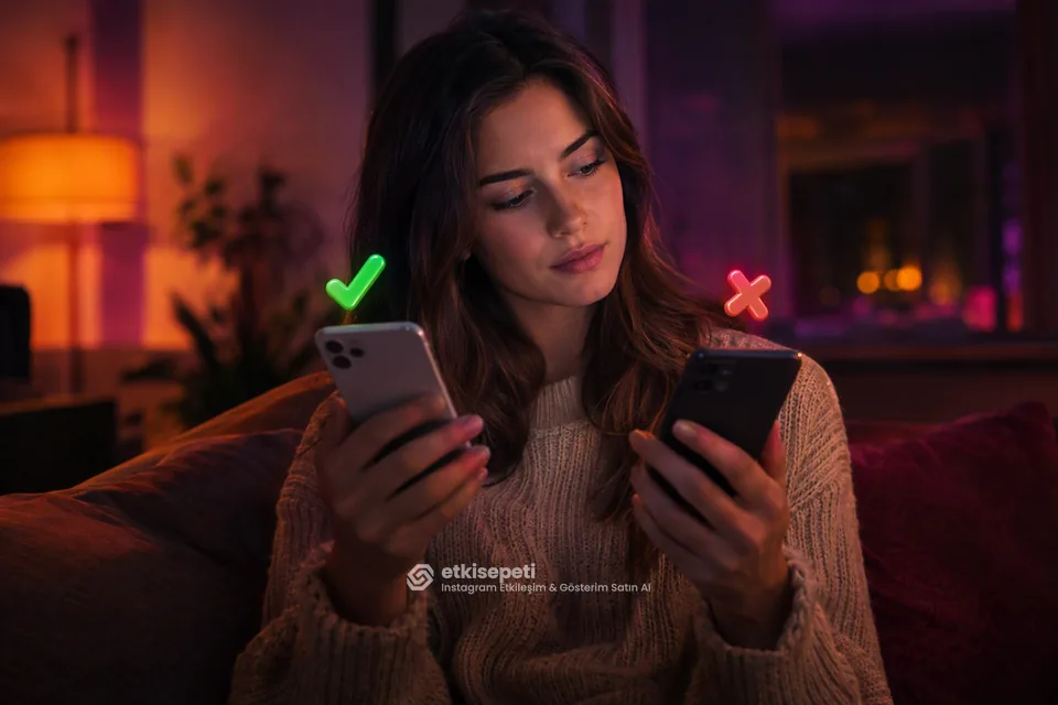 İki seçeneği karşılaştırarak Instagram Etkileşim & Gösterim için site seçen bir kullanıcı