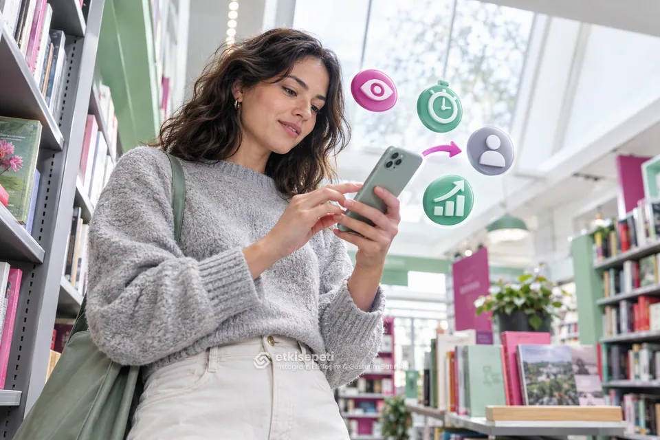 Instagram Etkileşim & Gösterim Satın Al için gönderiden profile uzanan etkileşim akışı