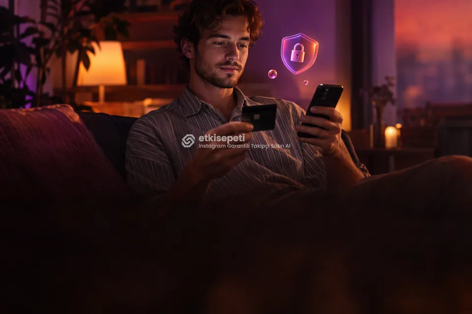 Kart ve telefonla güvenli ödeme yapan bir kullanıcı