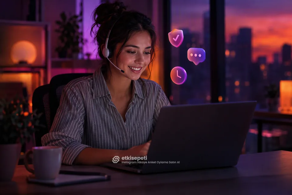 Destek uzmanı Instagram Hikaye Anket Oylama siparişlerini panelden takip ediyor