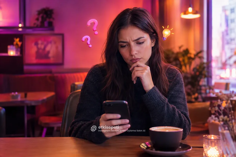 Instagram Hikaye Anket Oylama satın almadan önce sorularını düşünen bir kullanıcı