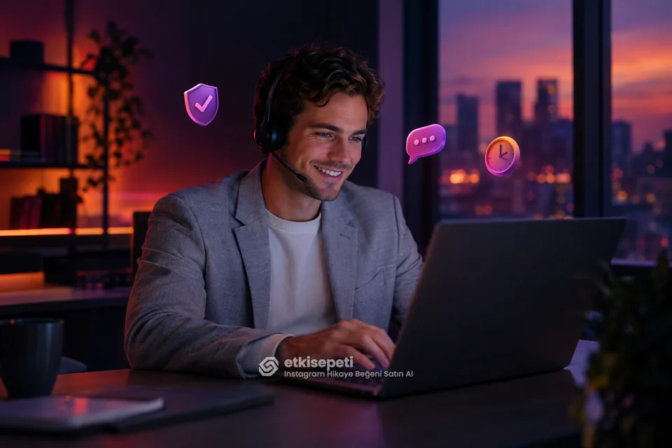 Destek uzmanı Instagram Hikaye Beğeni siparişlerini panelden takip ediyor