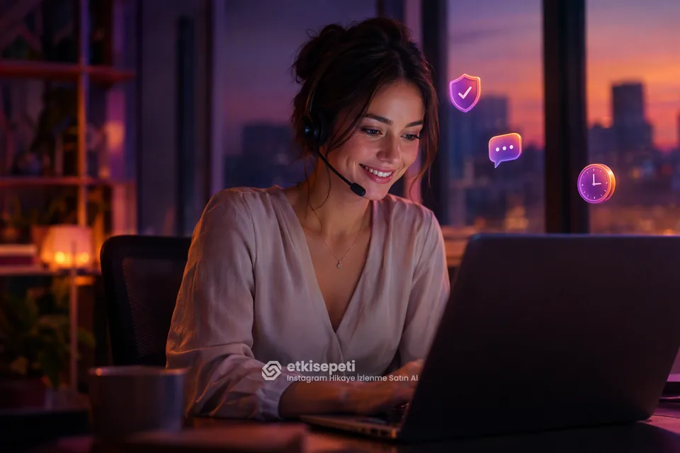 Destek uzmanı Instagram Hikaye İzlenme siparişlerini panelden takip ediyor