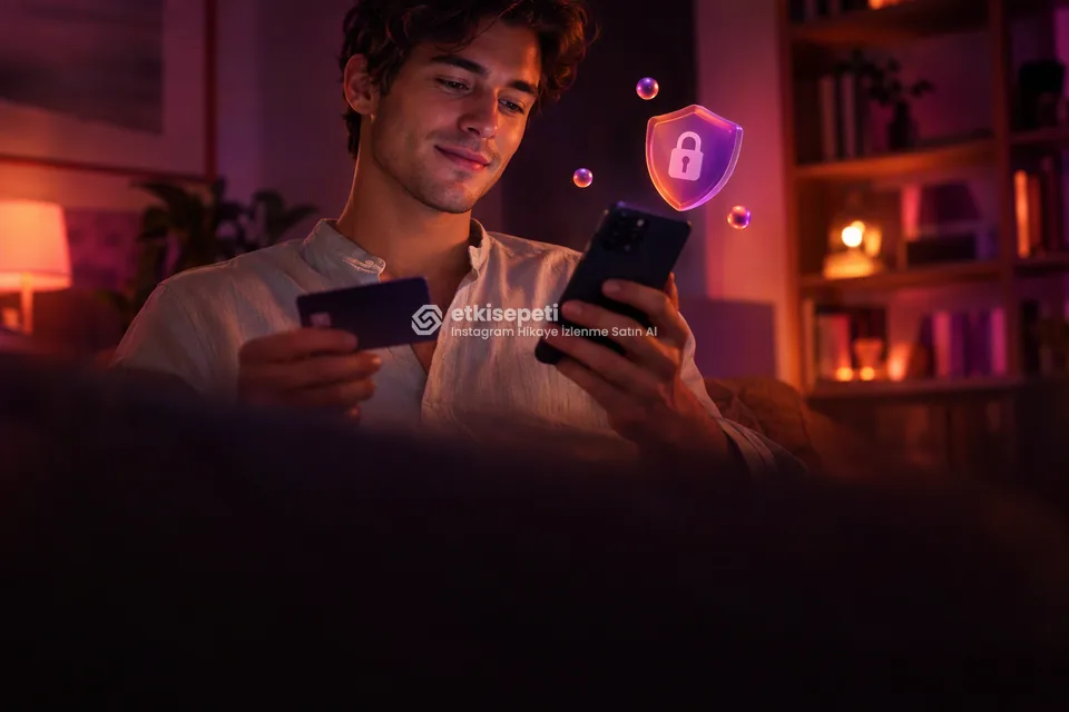Kart ve telefonla güvenli ödeme yapan bir kullanıcı