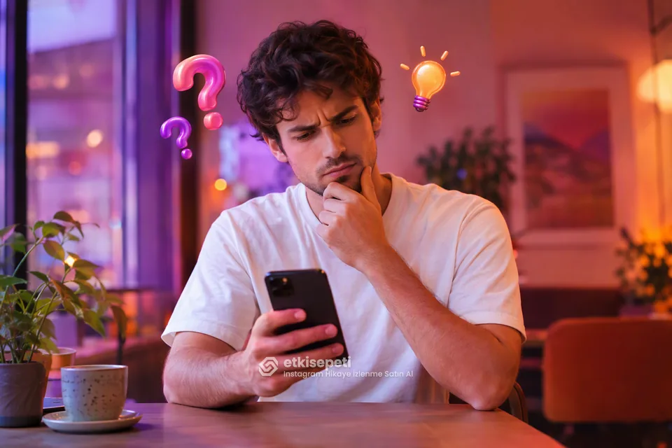 Instagram Hikaye İzlenme satın almadan önce sorularını düşünen bir kullanıcı