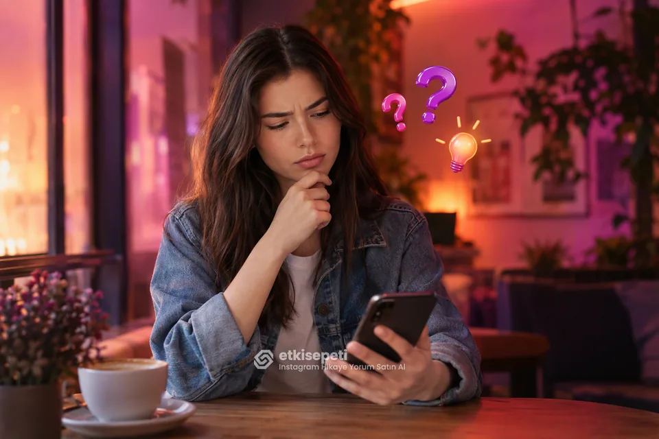 Instagram Hikaye Yorum satın almadan önce sorularını düşünen bir kullanıcı