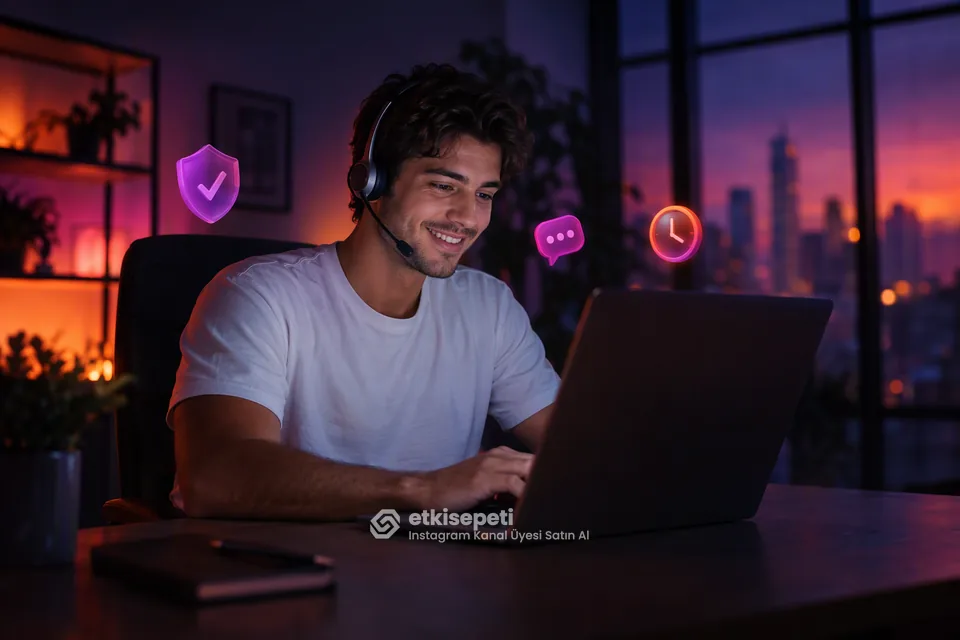 Destek uzmanı Instagram Kanal Üyesi siparişlerini panelden takip ediyor