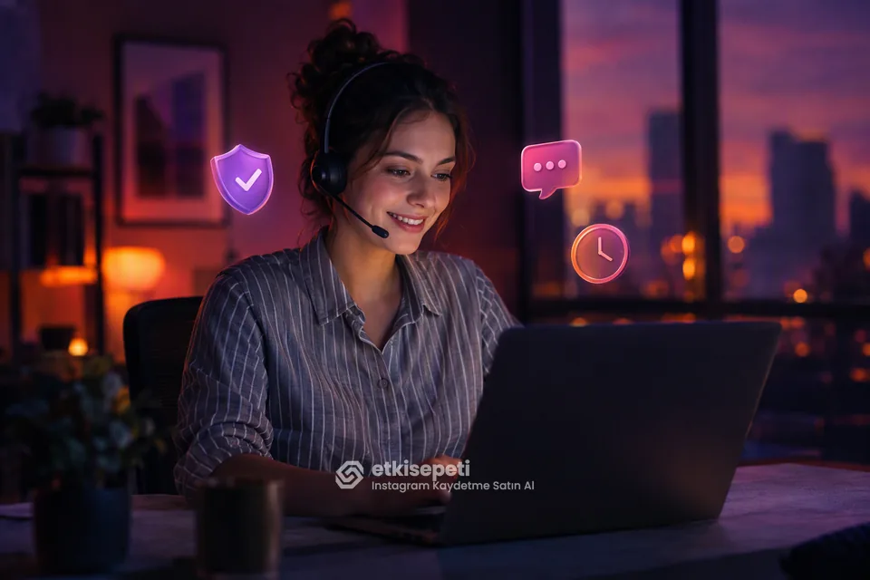 Destek uzmanı Instagram Kaydetme siparişlerini panelden takip ediyor