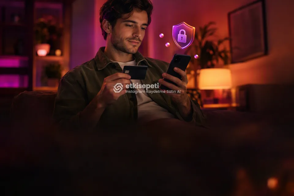 Kart ve telefonla güvenli ödeme yapan bir kullanıcı