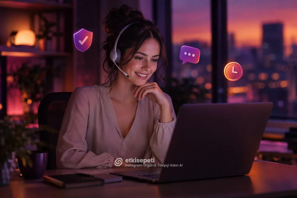 Destek uzmanı Instagram Organik Takipçi siparişlerini panelden takip ediyor