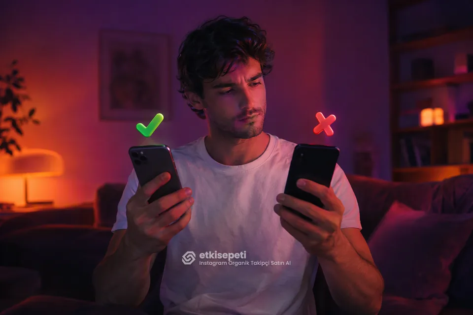 İki seçeneği karşılaştırarak Instagram Organik Takipçi için site seçen bir kullanıcı