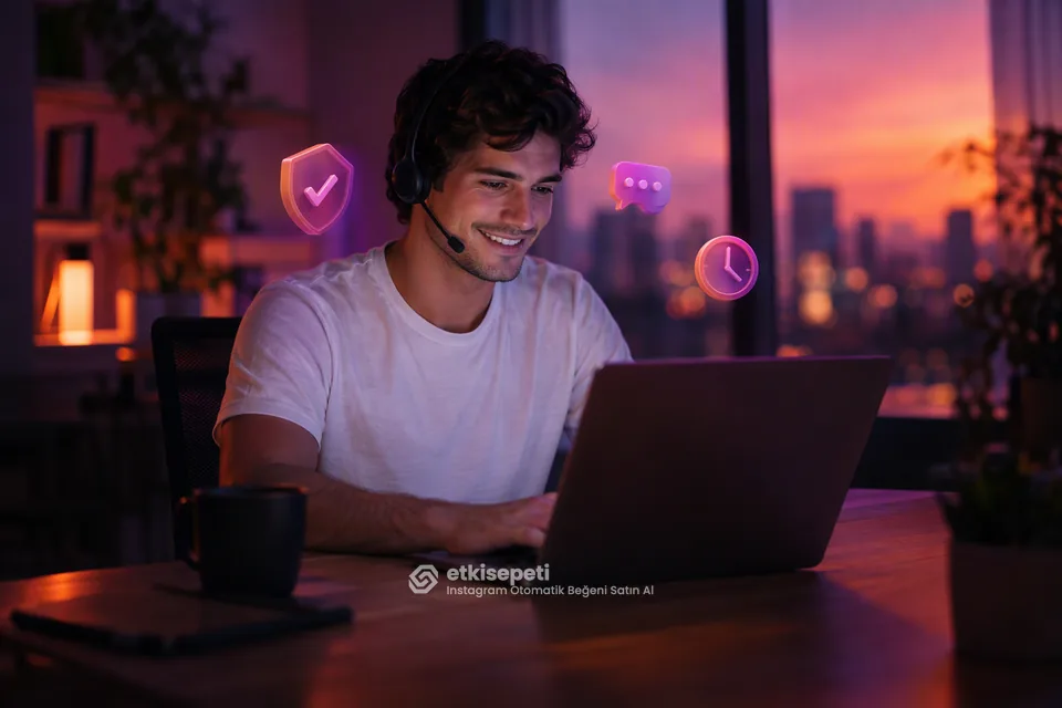 Destek uzmanı Instagram Otomatik Beğeni siparişlerini panelden takip ediyor