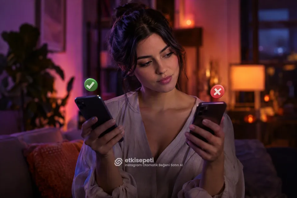 İki seçeneği karşılaştırarak Instagram Otomatik Beğeni için site seçen bir kullanıcı