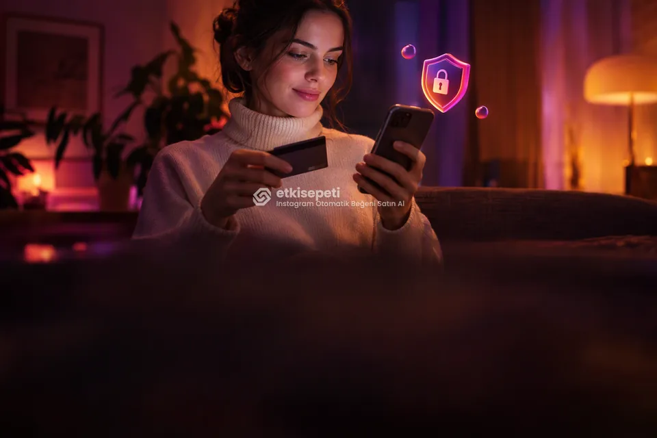 Kart ve telefonla güvenli ödeme yapan bir kullanıcı