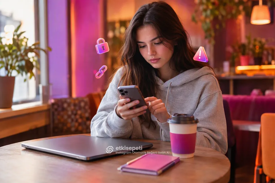 Instagram otomatik beğeni satın al siparişinden önce hesabının gizlilik ayarını kontrol eden genç bir kullanıcı