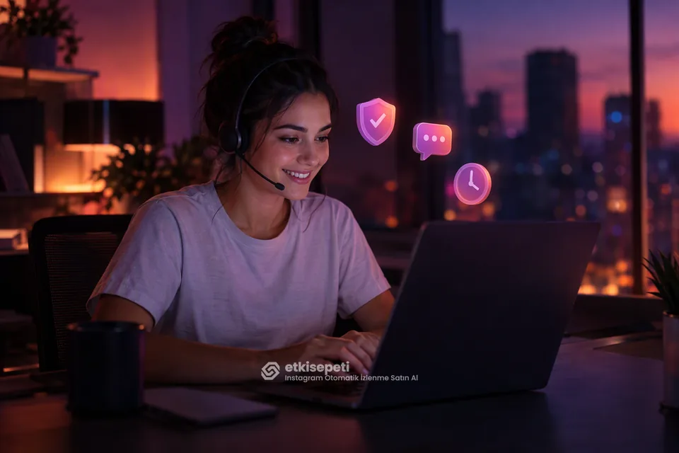 Destek uzmanı Instagram Otomatik İzlenme siparişlerini panelden takip ediyor