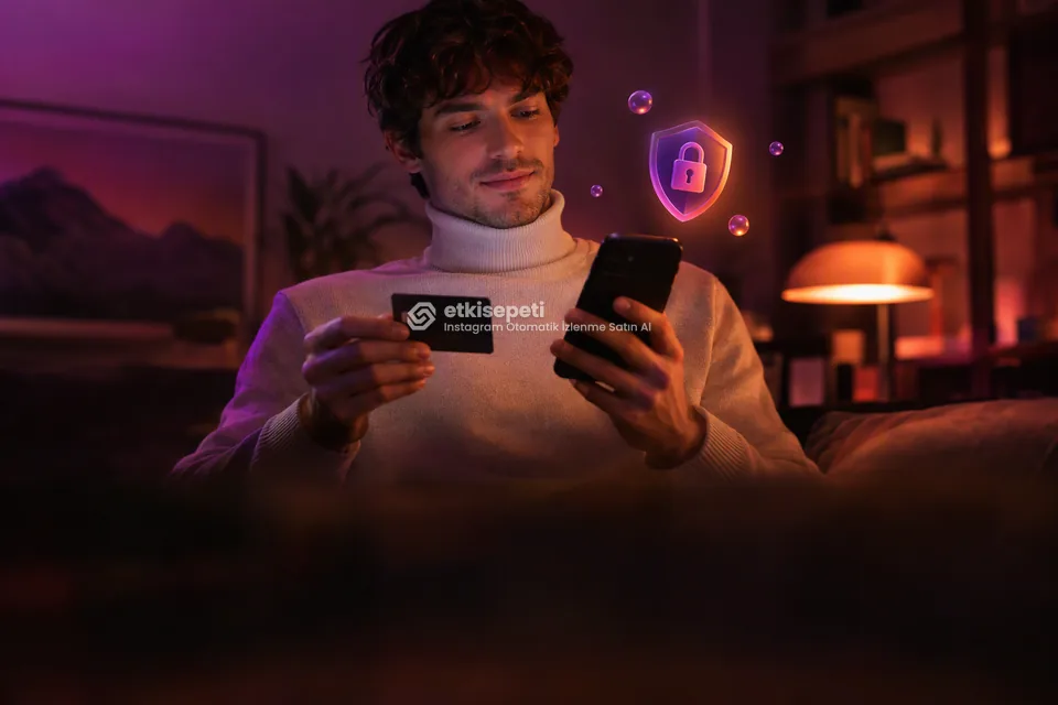 Kart ve telefonla güvenli ödeme yapan bir kullanıcı