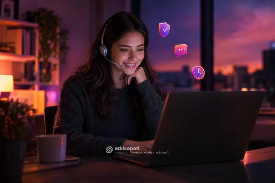 Destek uzmanı Instagram Otomatik Kaydetme siparişlerini panelden takip ediyor