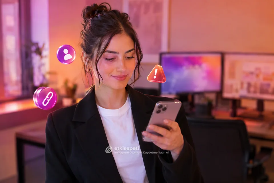 Telefonda Instagram profil bağlantısını kopyalayan sosyal medya yöneticisi
