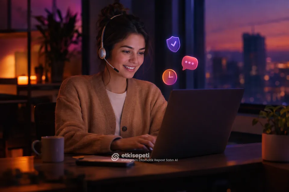 Destek uzmanı Instagram Otomatik Repost siparişlerini panelden takip ediyor