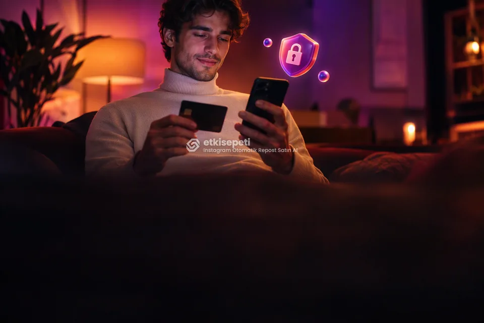 Kart ve telefonla güvenli ödeme yapan bir kullanıcı