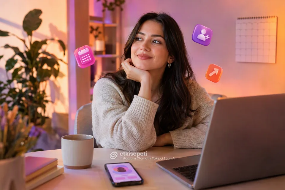 Instagram profilinde takipçi sayısının günlük artışını takvim üzerinde inceleyen genç kadın