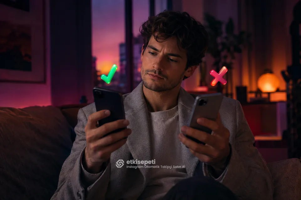 İki seçeneği karşılaştırarak Instagram Otomatik Takipçi için site seçen bir kullanıcı