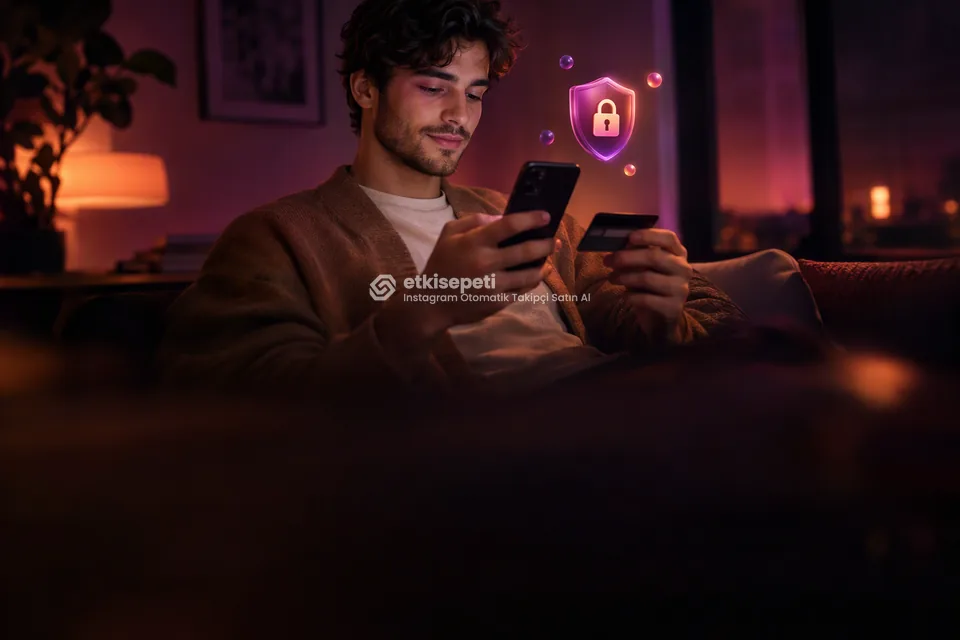 Kart ve telefonla güvenli ödeme yapan bir kullanıcı