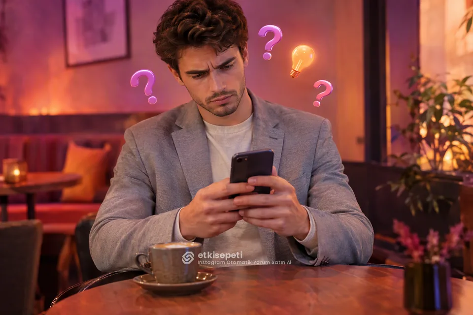 Instagram Otomatik Yorum satın almadan önce sorularını düşünen bir kullanıcı